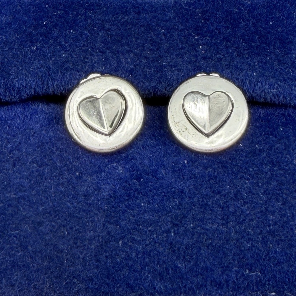 Sterling Silver 925 Heart Inside a Circle Round Pierced Stud Earrings